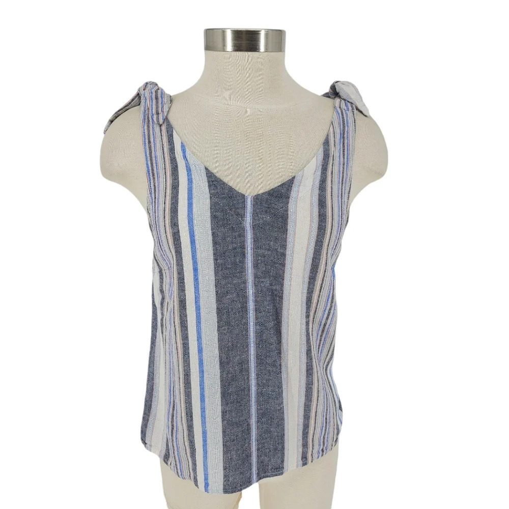 A New Day Tank Top Linen Multicolor Striped Sleeveless V Neck Shirt